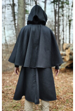 Cloakmakers.com 5887-Black Wool Blend Inverness Coat w/ Black Velvet Hood Lining