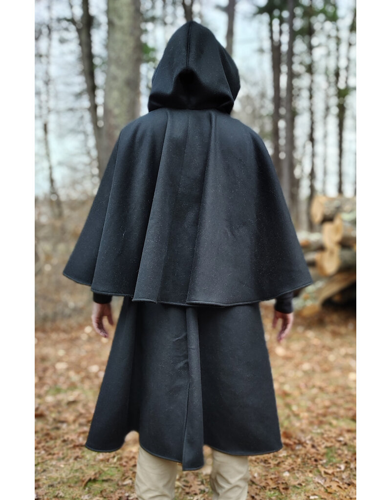 Cloakmakers.com 5887-Black Wool Blend Inverness Coat w/ Black Velvet Hood Lining