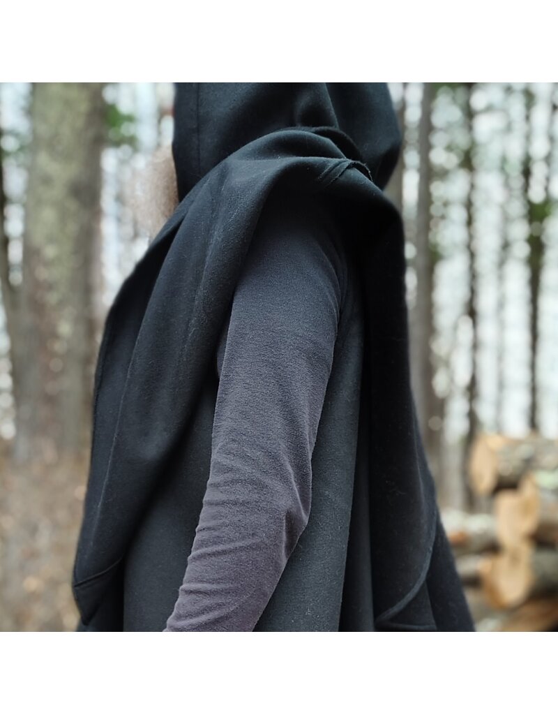 Cloakmakers.com 5887-Black Wool Blend Inverness Coat w/ Black Velvet Hood Lining