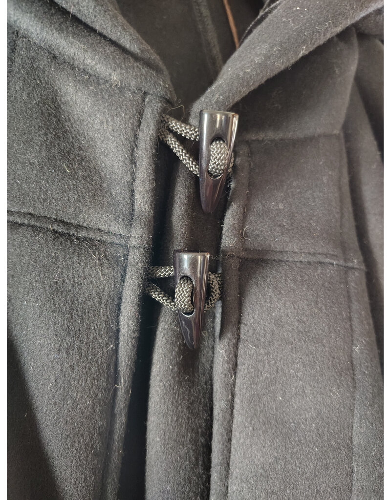 Cloakmakers.com 5887-Black Wool Blend Inverness Coat w/ Black Velvet Hood Lining