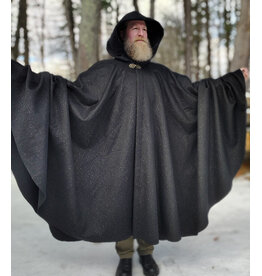 Cloakmakers.com 5889-Black Wool Blend Cloak w/ Flecks Of Gold & Gothic Rose Clasp