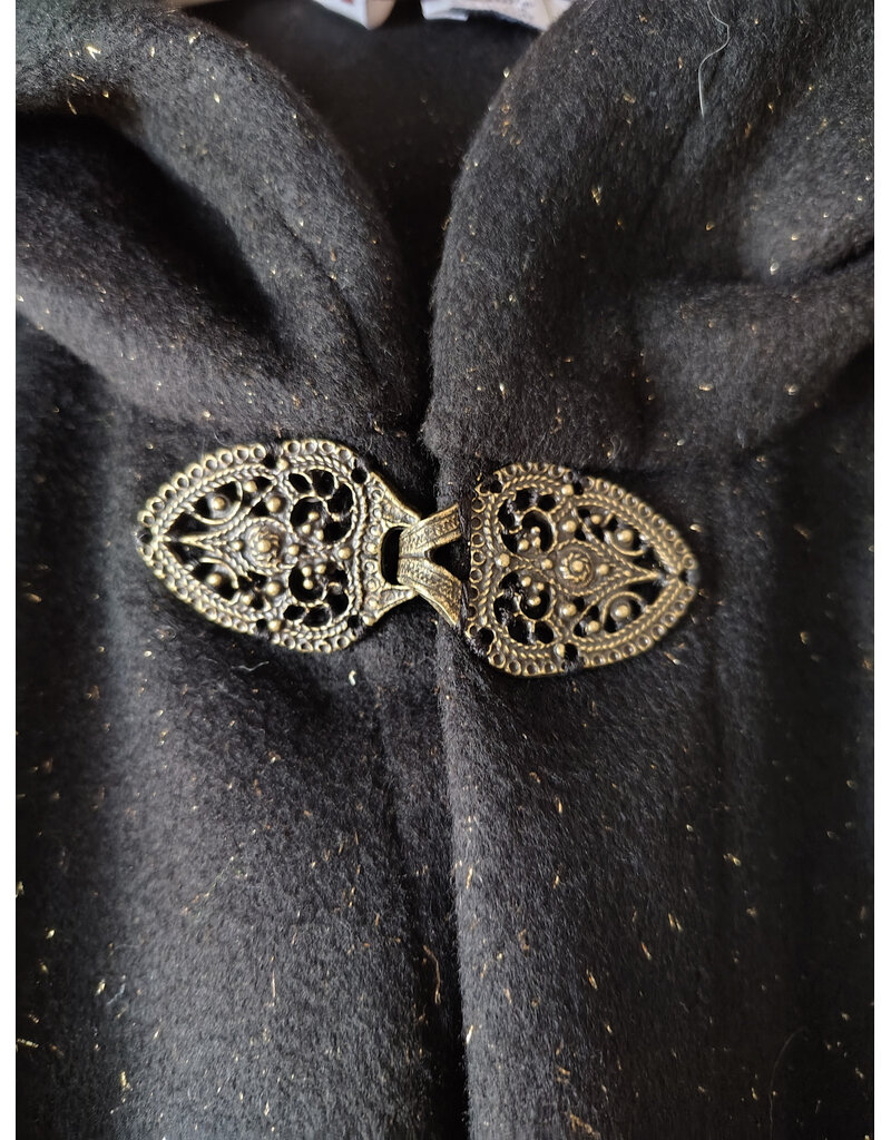 Cloakmakers.com 5889-Black Wool Blend Cloak w/ Flecks Of Gold & Gothic Rose Clasp