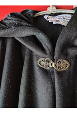 Cloakmakers.com 5889-Black Wool Blend Cloak w/ Flecks Of Gold & Gothic Rose Clasp