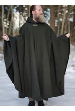 Cloakmakers.com 5890-Washable Green Wool Blend Ranger Cloak w/ Brown Hood Lining & Gothic Rose Clasp