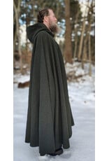 Cloakmakers.com 5890-Washable Green Wool Blend Ranger Cloak w/ Brown Hood Lining & Gothic Rose Clasp