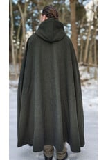 Cloakmakers.com 5890-Washable Green Wool Blend Ranger Cloak w/ Brown Hood Lining & Gothic Rose Clasp