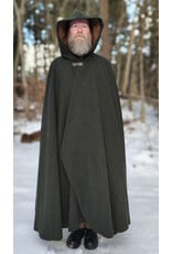 Cloakmakers.com 5890-Washable Green Wool Blend Ranger Cloak w/ Brown Hood Lining & Gothic Rose Clasp