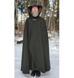 Cloakmakers.com 5890-Washable Green Wool Blend Ranger Cloak w/ Brown Hood Lining & Gothic Rose Clasp