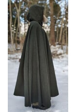 Cloakmakers.com 5890-Washable Green Wool Blend Ranger Cloak w/ Brown Hood Lining & Gothic Rose Clasp