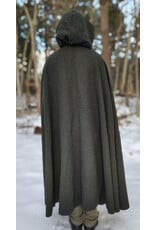 Cloakmakers.com 5890-Washable Green Wool Blend Ranger Cloak w/ Brown Hood Lining & Gothic Rose Clasp