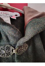 Cloakmakers.com 5890-Washable Green Wool Blend Ranger Cloak w/ Brown Hood Lining & Gothic Rose Clasp