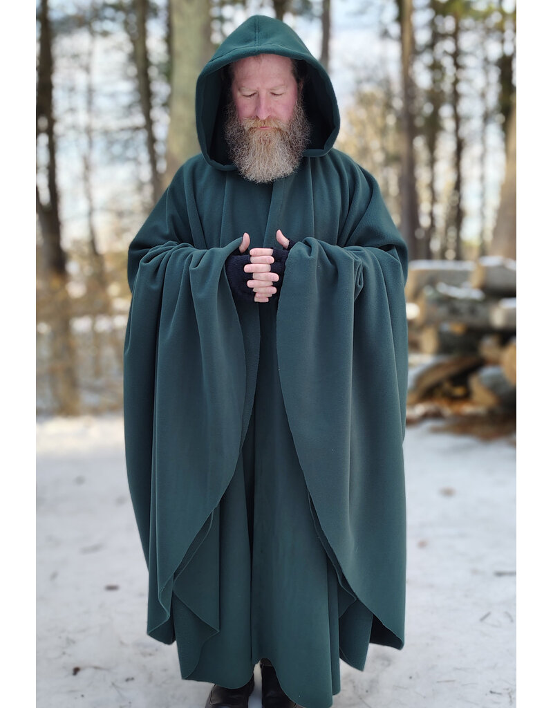 Cloakmakers.com 5891-Washable Green Fleece Cloak w/ Triple Medallion Clasp