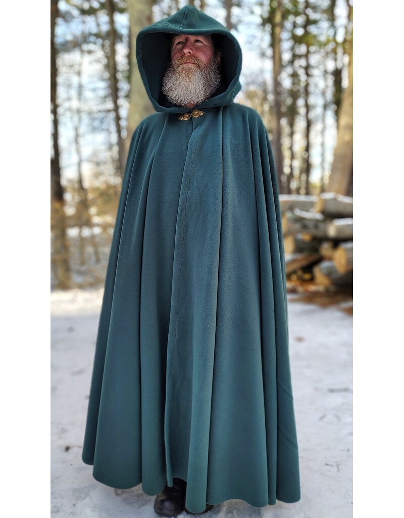 Cloakmakers.com 5891-Washable Green Fleece Cloak w/ Triple Medallion Clasp