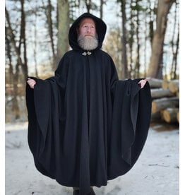 Cloakmakers.com 5892-Washable Black Wool Cloak w/ Black Velvet Hood Lining & Triple Medallion Clasp