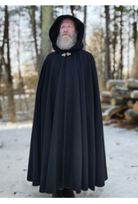 Cloakmakers.com 5892-Washable Black Wool Cloak w/ Black Velvet Hood Lining & Triple Medallion Clasp