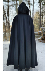 Cloakmakers.com 5892-Washable Black Wool Cloak w/ Black Velvet Hood Lining & Triple Medallion Clasp