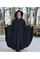 Cloakmakers.com 5892-Washable Black Wool Cloak w/ Black Velvet Hood Lining & Triple Medallion Clasp
