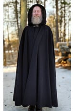 Cloakmakers.com 5893-Washable Black Wool Cloak w/ Olive Velvet Hood Lining & Triple Medallion Clasp