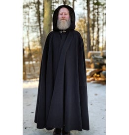 Cloakmakers.com 5893-Washable Black Wool Cloak w/ Olive Velvet Hood Lining & Triple Medallion Clasp