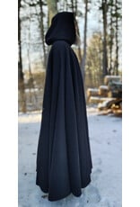 Cloakmakers.com 5893-Washable Black Wool Cloak w/ Olive Velvet Hood Lining & Triple Medallion Clasp