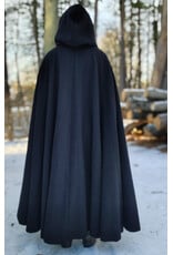 Cloakmakers.com 5893-Washable Black Wool Cloak w/ Olive Velvet Hood Lining & Triple Medallion Clasp
