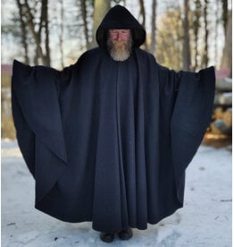Cloakmakers.com 5893-Washable Black Wool Cloak w/ Olive Velvet Hood Lining & Triple Medallion Clasp
