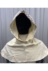 Cloakmakers.com H398 - Creamy White Hooded Cowl for Rain W/Leafy Vine Trim