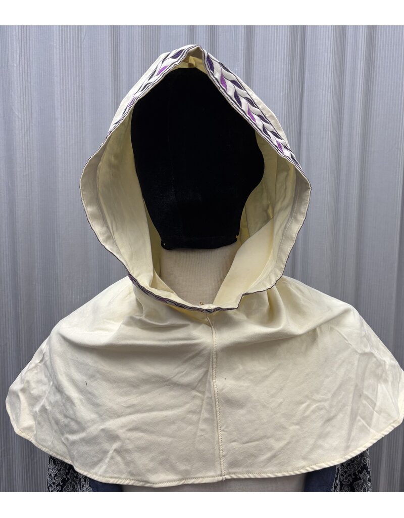 Cloakmakers.com H398 - Creamy White Hooded Cowl for Rain W/Leafy Vine Trim