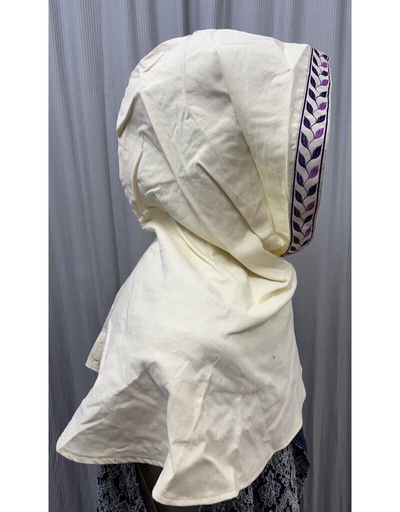 Cloakmakers.com H398 - Creamy White Hooded Cowl for Rain W/Leafy Vine Trim