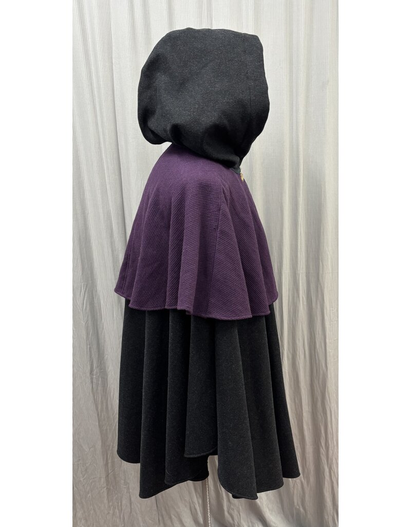 Cloakmakers.com 5526-Charcoal Grey Wool Cloak w/ Purple Mantle and Pockets