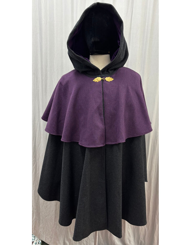 Cloakmakers.com 5526-Charcoal Grey Wool Cloak w/ Purple Mantle and Pockets