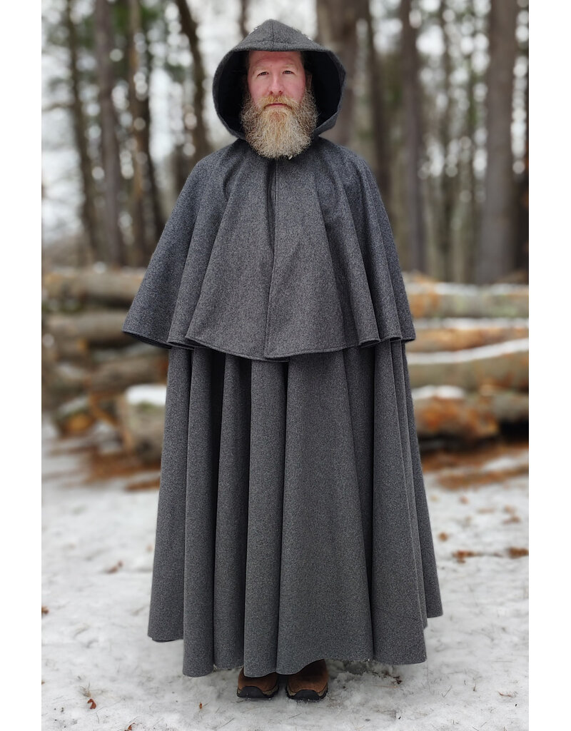 Cloakmakers.com 5895-Heathered Grey Wool Blend Mantel Cloak w/ Battle Axes Clasp
