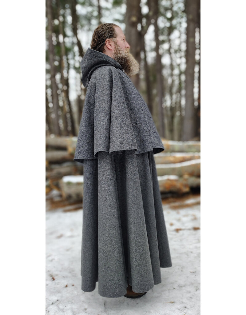 Cloakmakers.com 5895-Heathered Grey Wool Blend Mantel Cloak w/ Battle Axes Clasp