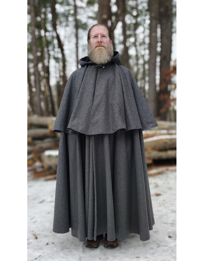 Cloakmakers.com 5895-Heathered Grey Wool Blend Mantel Cloak w/ Battle Axes Clasp