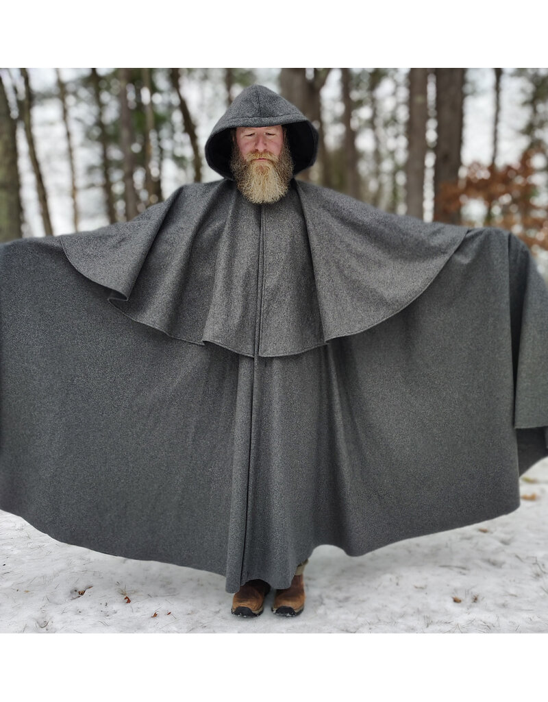 Cloakmakers.com 5895-Heathered Grey Wool Blend Mantel Cloak w/ Battle Axes Clasp