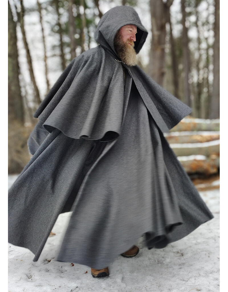 Cloakmakers.com 5895-Heathered Grey Wool Blend Mantel Cloak w/ Battle Axes Clasp