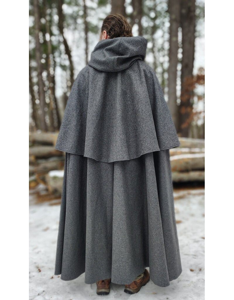 Cloakmakers.com 5895-Heathered Grey Wool Blend Mantel Cloak w/ Battle Axes Clasp