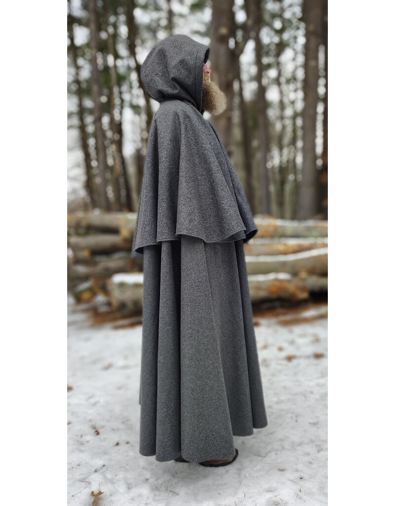 Cloakmakers.com 5895-Heathered Grey Wool Blend Mantel Cloak w/ Battle Axes Clasp