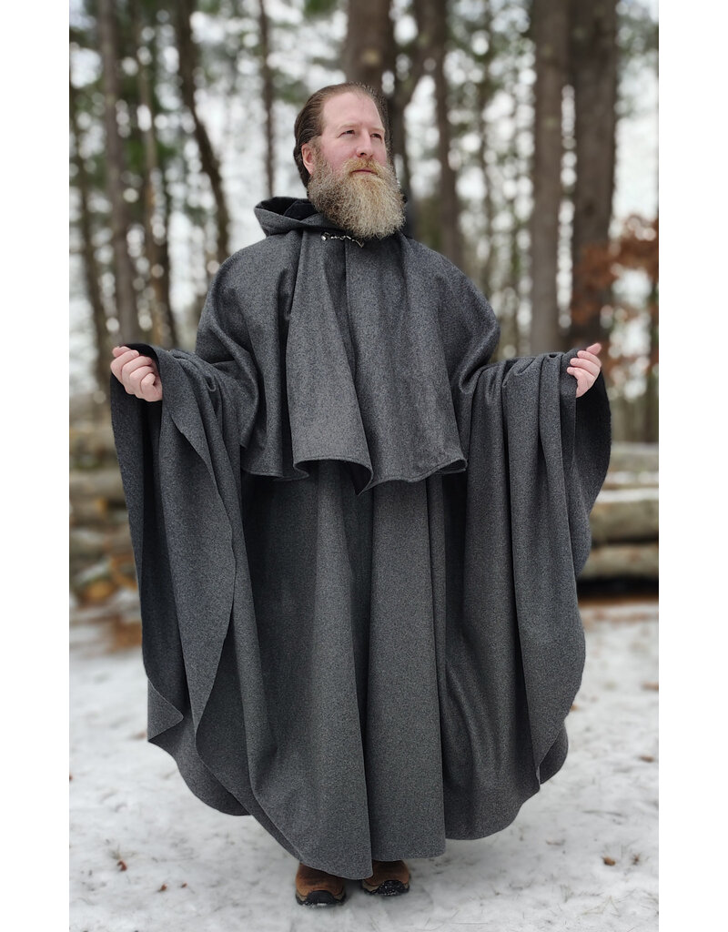 Cloakmakers.com 5895-Heathered Grey Wool Blend Mantel Cloak w/ Battle Axes Clasp