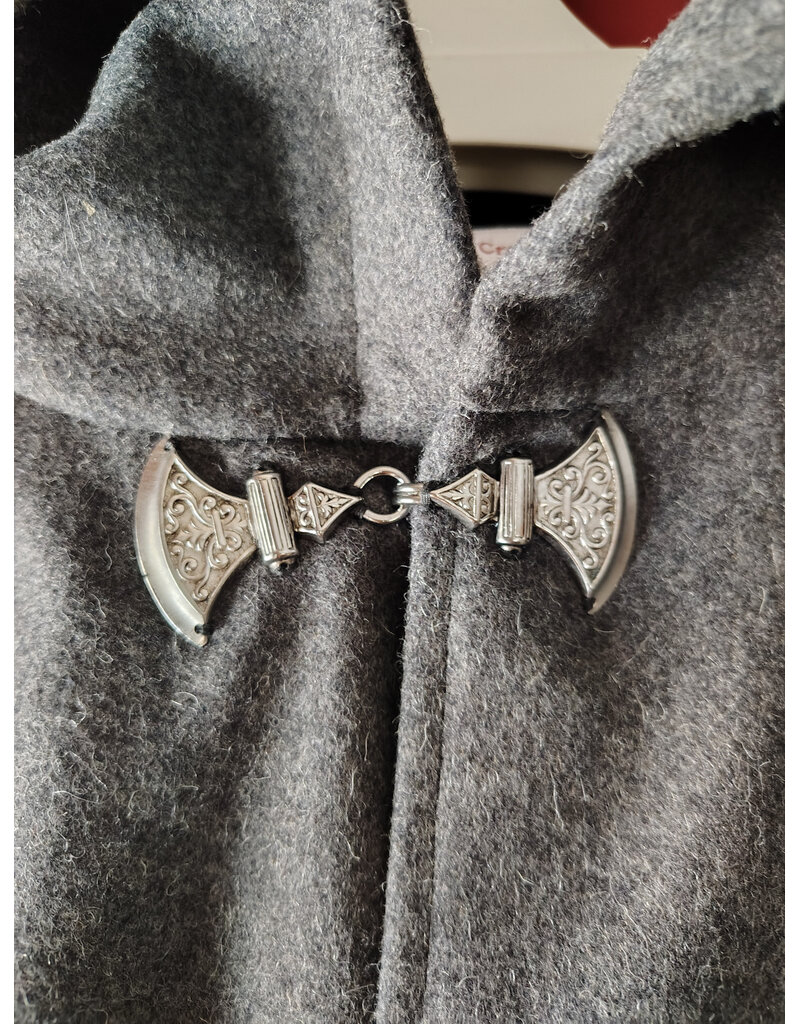 Cloakmakers.com 5895-Heathered Grey Wool Blend Mantel Cloak w/ Battle Axes Clasp