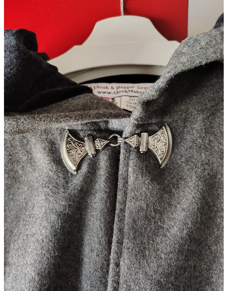 Cloakmakers.com 5895-Heathered Grey Wool Blend Mantel Cloak w/ Battle Axes Clasp