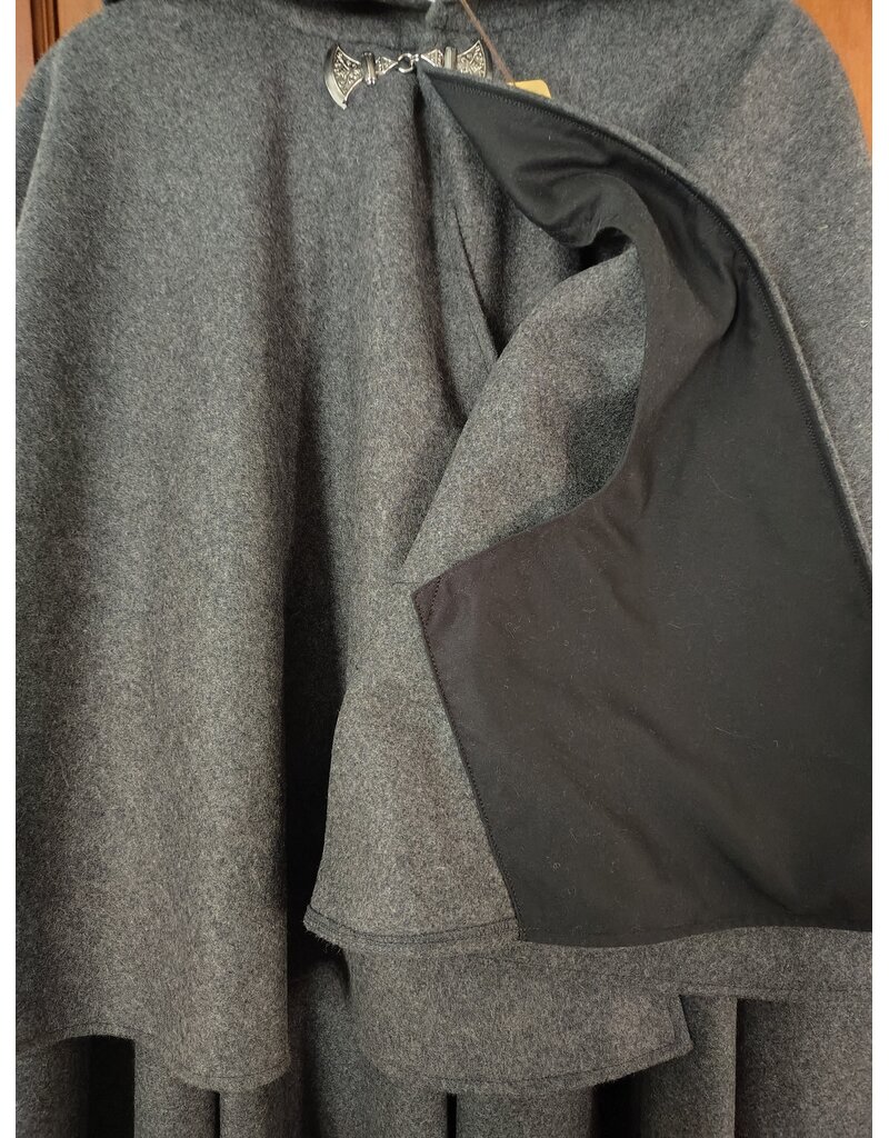 Cloakmakers.com 5895-Heathered Grey Wool Blend Mantel Cloak w/ Battle Axes Clasp