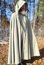 Cloakmakers.com 5896-Lichen Green Polyester Cloak w/ Long Liripipe Hood & Silver Tone Clasp