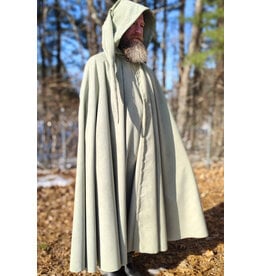 Cloakmakers.com 5896-Lichen Green Polyester Cloak w/ Long Liripipe Hood & Silver Tone Clasp