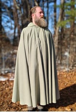 Cloakmakers.com 5896-Lichen Green Polyester Cloak w/ Long Liripipe Hood & Silver Tone Clasp