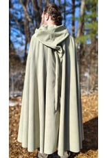 Cloakmakers.com 5896-Lichen Green Polyester Cloak w/ Long Liripipe Hood & Silver Tone Clasp