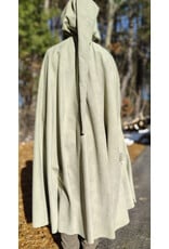 Cloakmakers.com 5896-Lichen Green Polyester Cloak w/ Long Liripipe Hood & Silver Tone Clasp