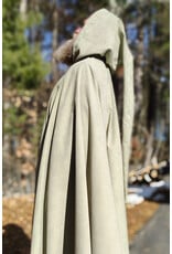 Cloakmakers.com 5896-Lichen Green Polyester Cloak w/ Long Liripipe Hood & Silver Tone Clasp