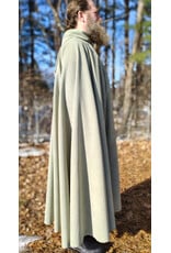 Cloakmakers.com 5896-Lichen Green Polyester Cloak w/ Long Liripipe Hood & Silver Tone Clasp