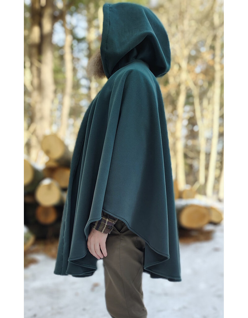 Cloakmakers.com 5897-Washable Green Fleece Ruana Cloak w/ Antique Bronze Tone Clasp